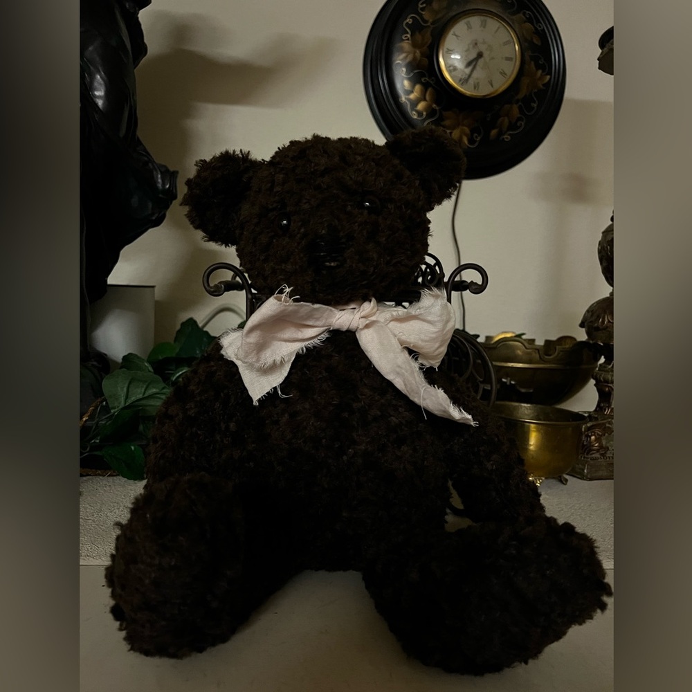 Brown Teddy Bear with Pink Bow handmade Artisan Bear.